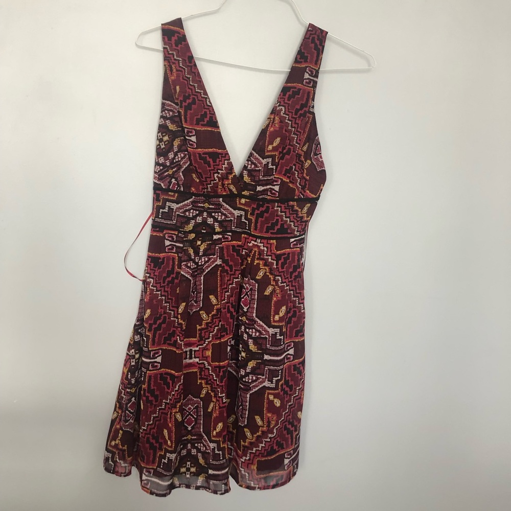 Maroon/multicolored patterned mini dress - loose/comfy- worn once
